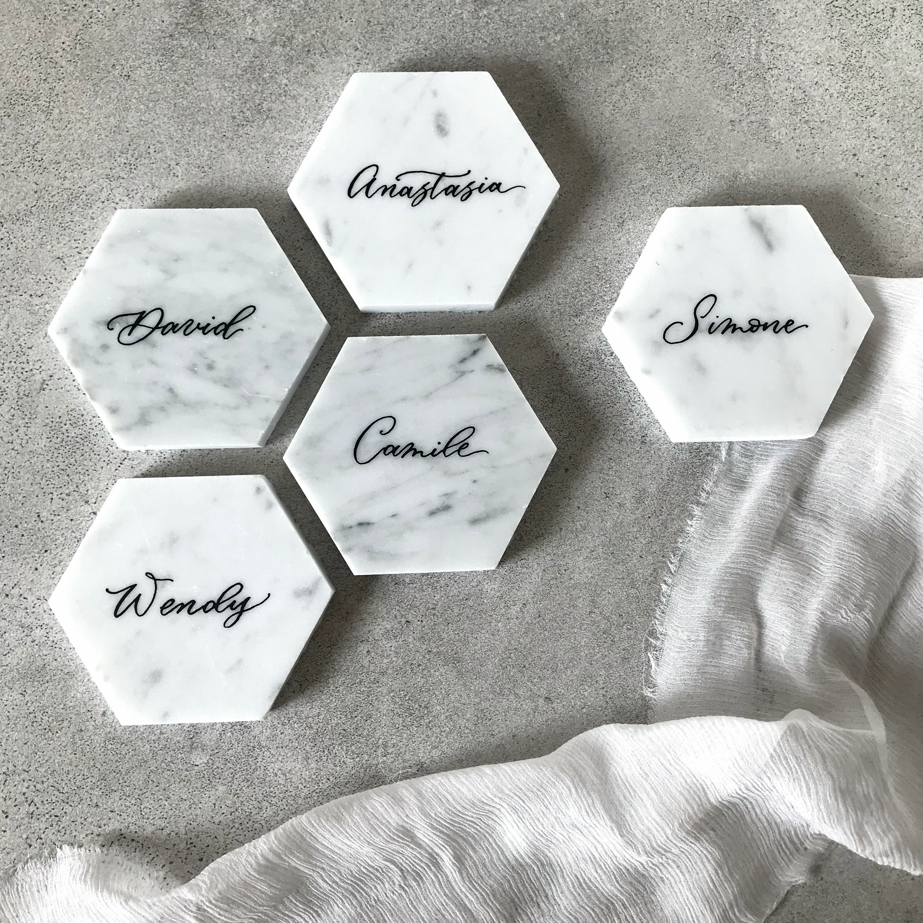 Calligraphy on marble coasters